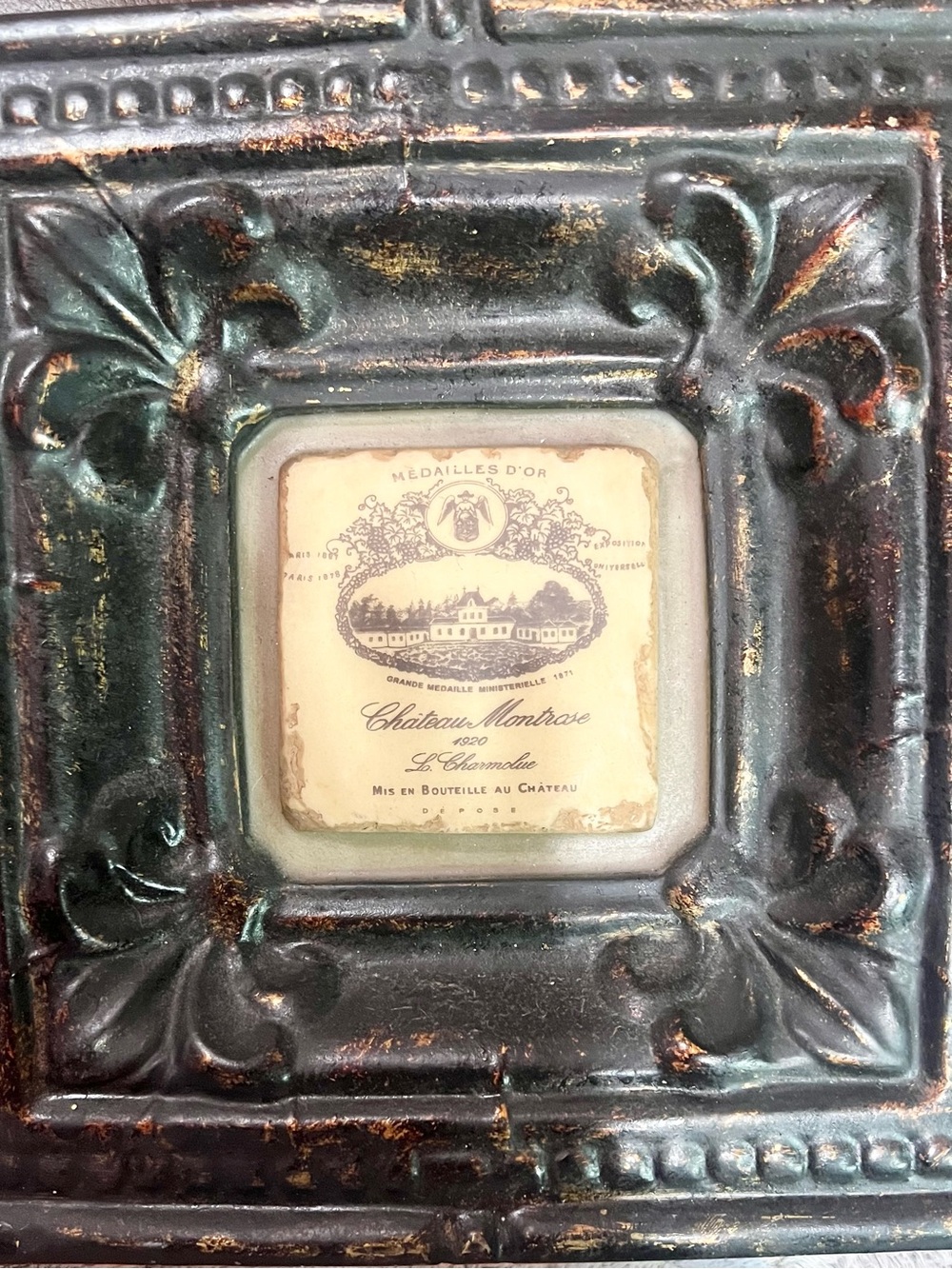 Medailles D’or Chateu Montrose  Black and Gold Distressed Wall Frame
